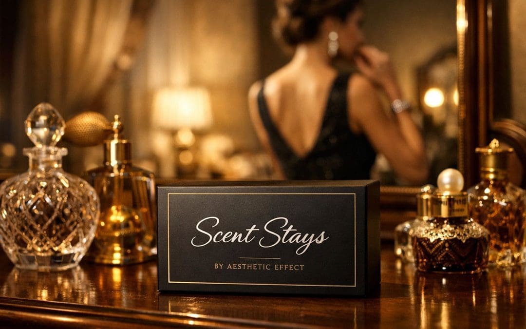 A woman in her bedroom choosing Scent Stays as a healthy alternative to the risks of can I put perfume on my skin